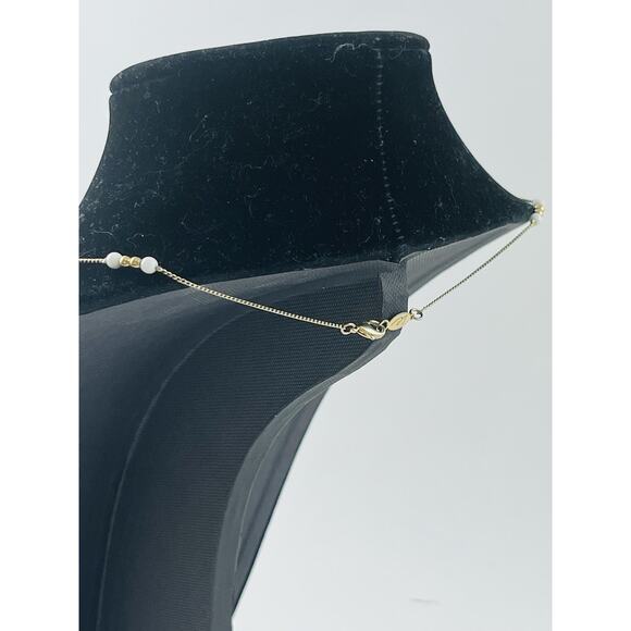 Liz Claiborne Gold Tone White Ball Bead Long Chain Necklace Station 80s Lobster - Picture 11 of 15